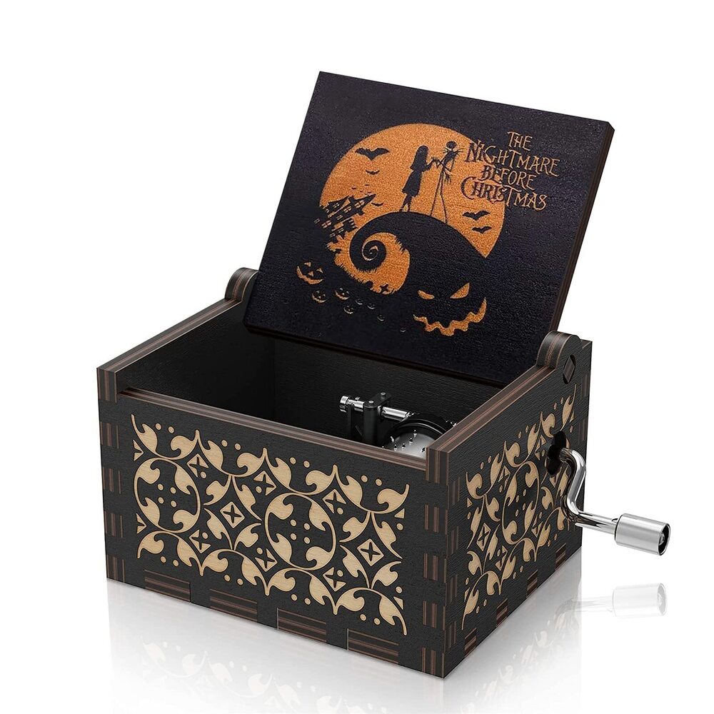 8626 Hand Crank This is Halloween Tune Wood Music Box Before Christmas